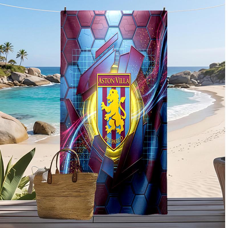Asciugamano da Spiaggia con Stampa Calcio Aston Villa, Asciugamano Grande Morbido ad Asciugatura Rapida per Spiaggia Campeggio Nuoto