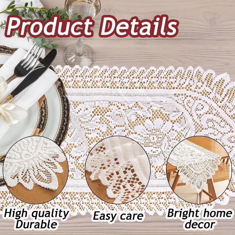 1pc Cotton Crochet Lace Rectangular Table Runner Dresser Scarf Doilies White Style,33 X 114cm, 33 X 137cm