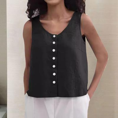 Damen Sommer Weste Rundhals Ärmellos Loose Fit Tops Einfarbig Knopfleiste Design Tank Tops Streetwear