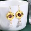New Shiny Zircon Crystal Imitation Pearl Pendant Gold Color Earrings for Women Exquisite Luxurious Women's Wedding Jewelry