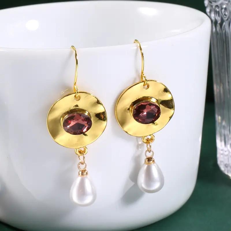 New Shiny Zircon Crystal Imitation Pearl Pendant Gold Color Earrings for Women Exquisite Luxurious Women's Wedding Jewelry