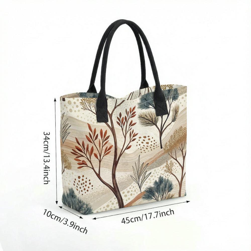 Boho Botanical Print Tote Bag Casual Large Capacity Shoulder Handbag for Daily Use