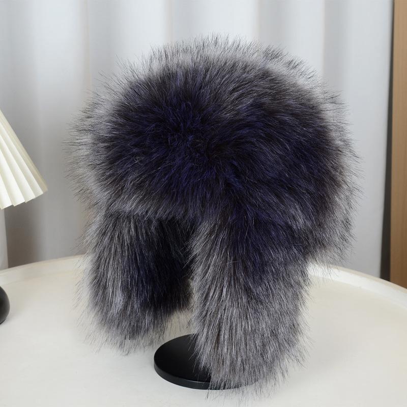 Thickened Winter Outdoor Imitation Fox Fur Warm Windproof Women's Plush Ski Face Small Ear Protection Hat