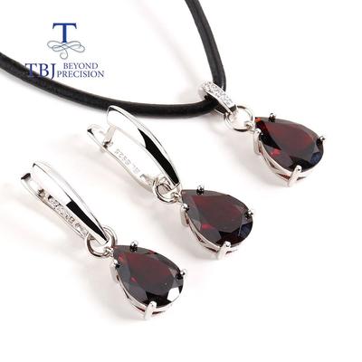 Design semplice Orecchino pietra preziosa naturale Granato del Mozambico Set di gioielli Orecchini e collana pendente Gioielleria raffinata in argento 925 per donna