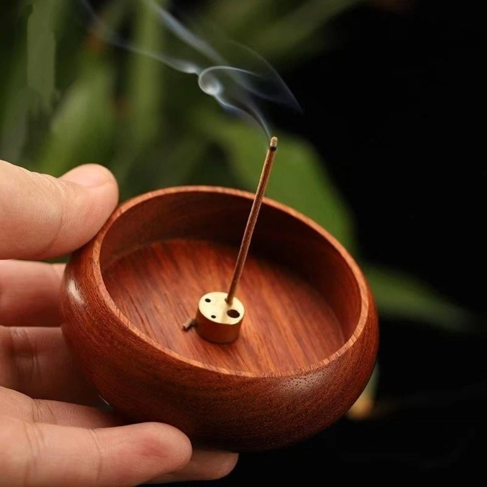Eco-Friendly 4 Holes Wooden Incense Holder Solid Wood Smooth Polished Incense Burner Round Handcrafted Incense Base Tea Room