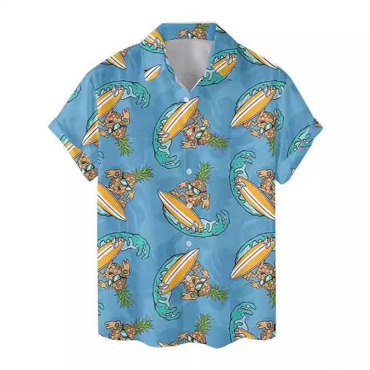 Summer Essential! Short-sleeve Hawaiian Shirt, Fun Pineapple Surf Print, Casual & Trendy