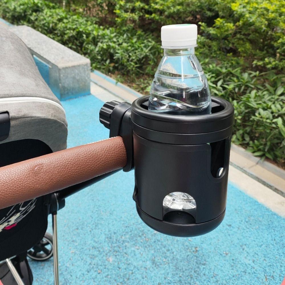 Anti-slip 2 in 1 Baby Stroller Cup Holder Adjustable Rotatable Kids Cup Stand Easy To Install Black
