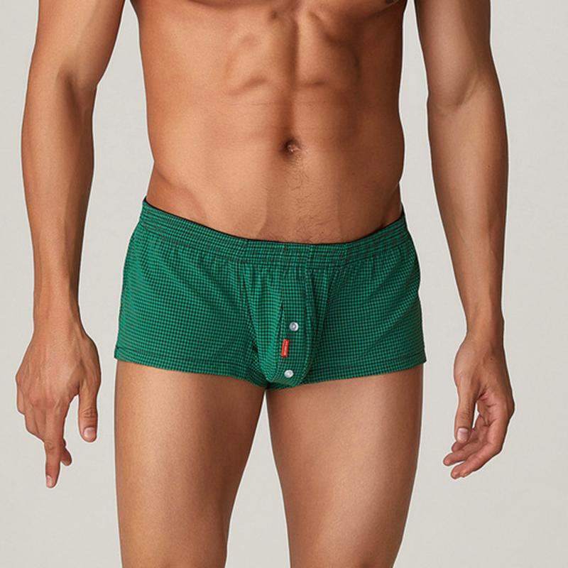 Men's Sexy Boxer Briefs Fashion Plaid Low-Rise Underwear Comfy Body-Hugging Home Shorts