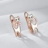 Luxury Cute Cat Earrings For Girls  Rose Gold Color Natural Zircon Accessories Children Baby Xmas Gifts Animal Jewelry