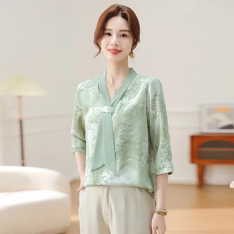 Summer Chiffon Shirt Fashionable and Thin Middle-aged and Elderly Women's Bottoming Shirt Elegant Shirt Top