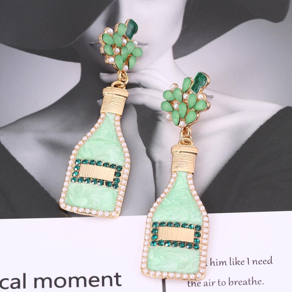European and American Cross-border Jewelry Fashion Creative Women's Earrings Personalized Design Geometric Drip Oil Inlaid Pearl Wine Bottle Earrings
