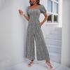 Women's Square Neck Puff Sleeve Wide Leg Printed Jumpsuit