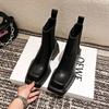Fashion Black Leather Chelsea Boots Women Luxury Square Toe Thick Sole Non-slip Ankle Boots Cozy Chunky Heel Platform Shoes
