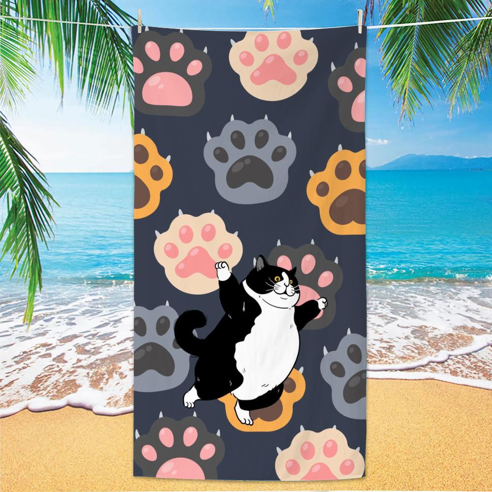 Cute and Cute Cat Cartoon Microfiber Beach Towel Quick Drying Lightweight Absorbent Bath Towel Outdoor Travel Pool Bath Towels