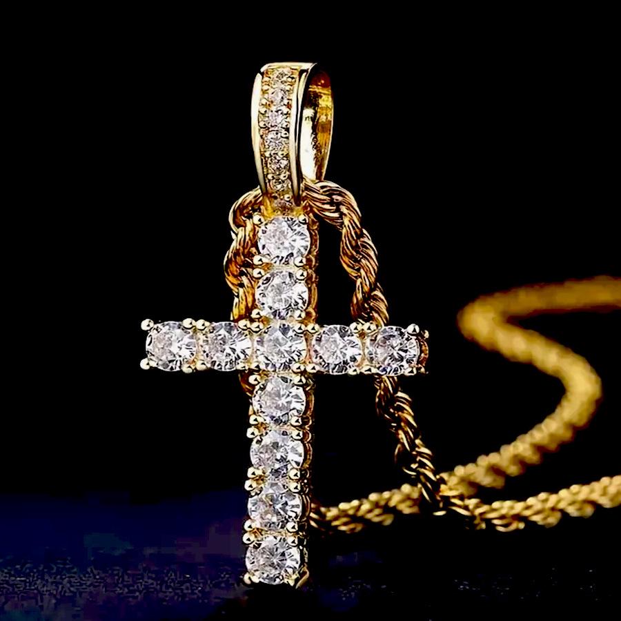 Men's Fashion Copper Zircon Cross Pendant Necklace - European & American Style