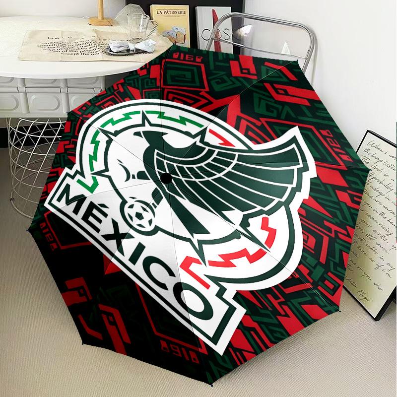 Mexico Football Crest Umbrella Folding umbrella, automatic umbrella 8-Frame for Travel, camping Use Gift for Halloween Christmas