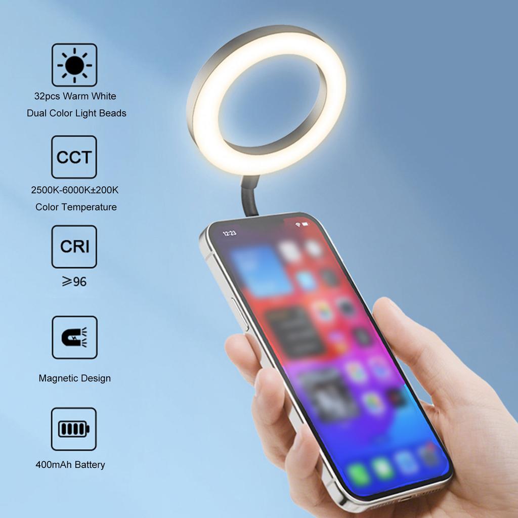 Magnetic Selfie Rings Light 360 degrees  Rotatable Phone Camera Light with 8 Color Temperature