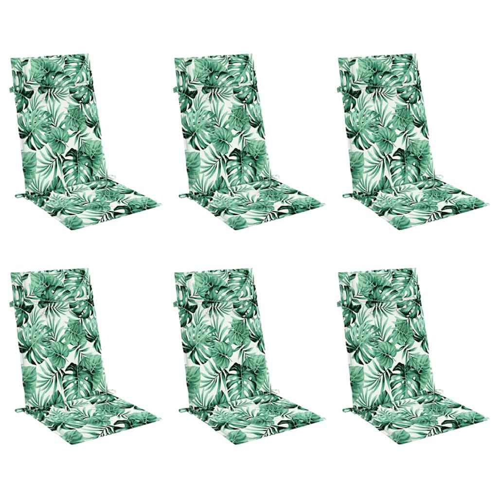 High Back Chair Cushions (6 Pcs) Leaf Pattern Oxford Fabric
