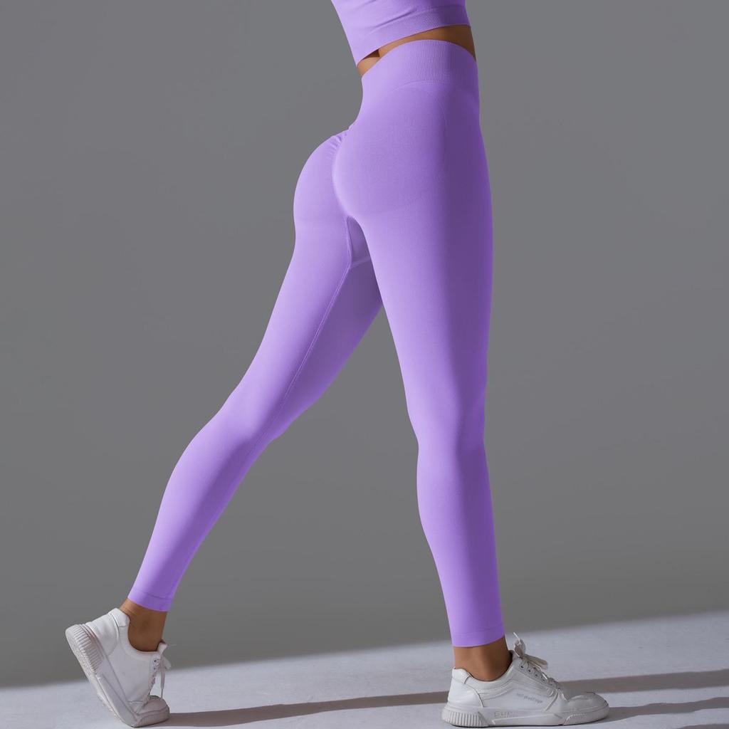 Nahtlose High-Waist Yoga-Hose mit Po-Lifting für Damen - Unifarbene Fitness- und Laufbekleidung