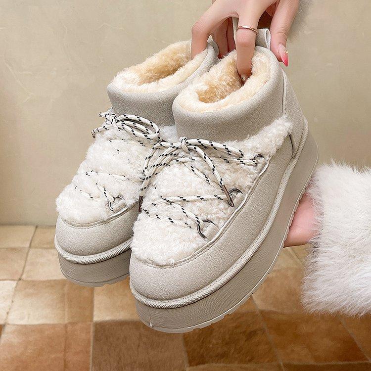 Women's Large Size Soft Sole Winter Warm Fur Snow Boots Padded Lined Ankle Boots Anti-slip Hiking Casual Sports Cotton Boots