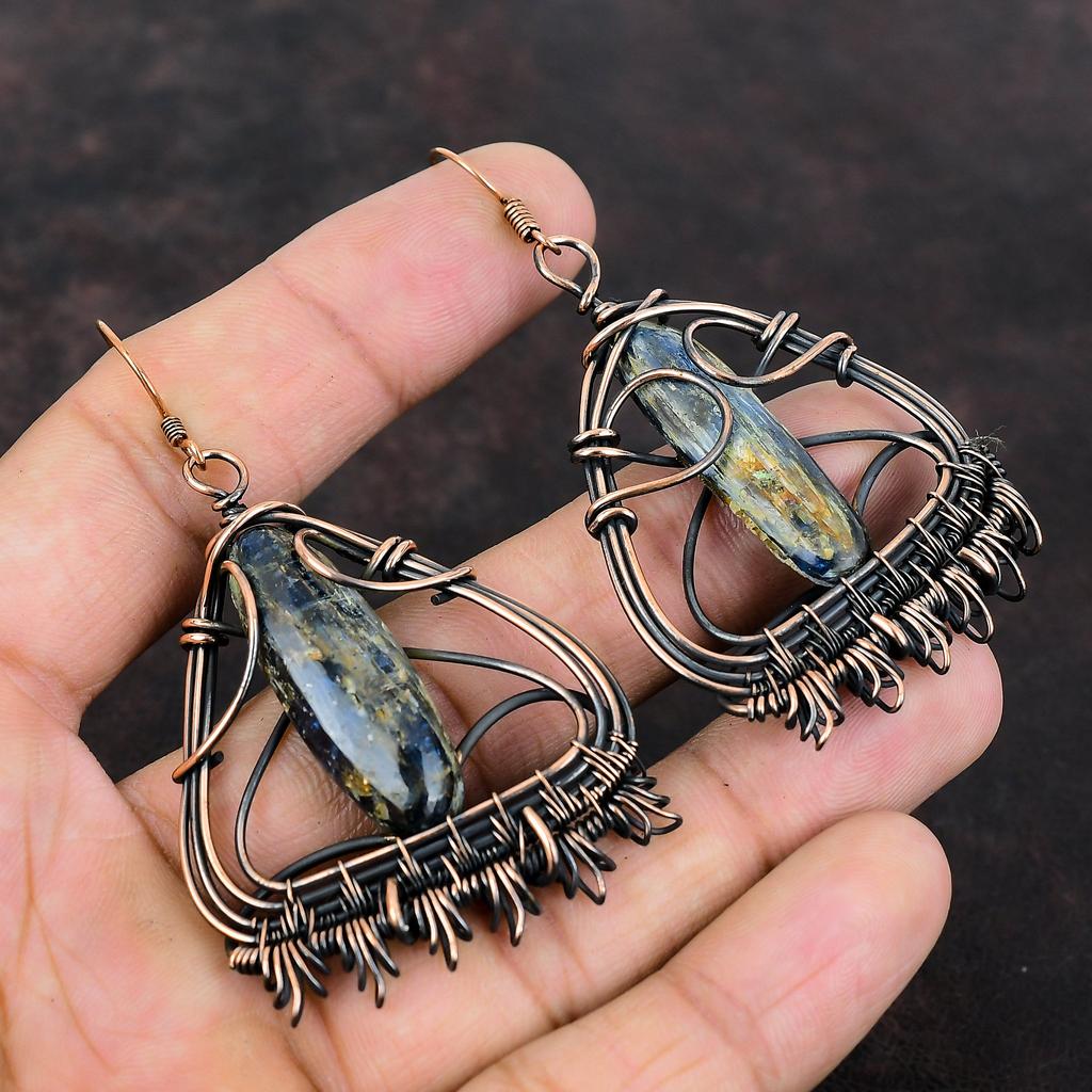 Kyanite Rough Earring Copper Wire Wrapped Earrings Natural Gemstone Jewelry Handmade Amazing Earring Designer Copper Jewelry Gift For Women