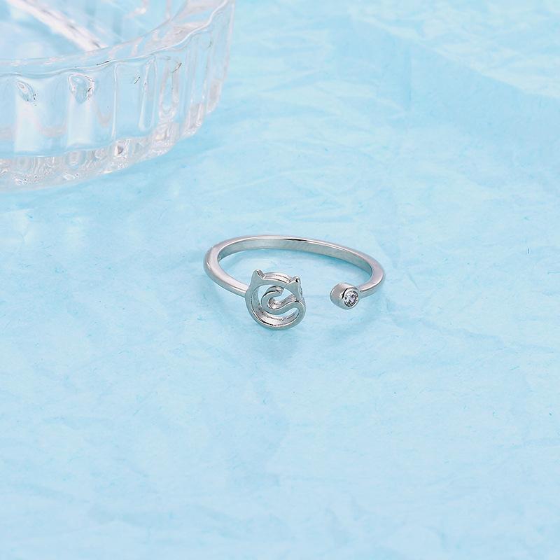 Wind Cute Lines Kitten Flash Diamond Ring Japanese Student Cute Pet Animal Open Ring