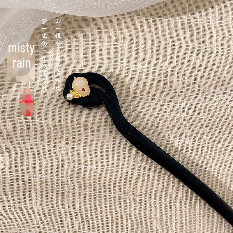 2024 Retro Magnolia Wooden Hairpin with Lily of the Valley Tassel: Simple Bun Accessory for Hanfu & Cheongsam