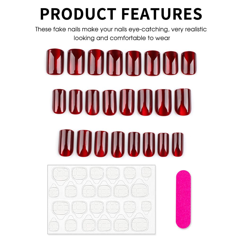 Red Cat Eyes Square Resin Nail Extension with Not Easy Break or Split Design for Women Nail Art Decoration