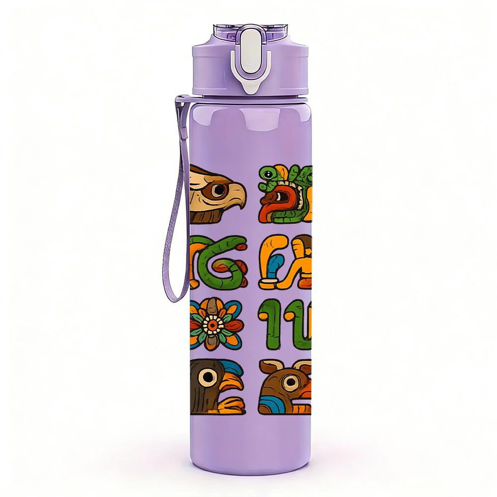 1PC Multi Language Letter Art 750ml Color Plastic Sports Water Bottle Leakproof Flip Straw Lid Suitable for Sports Office Home Use