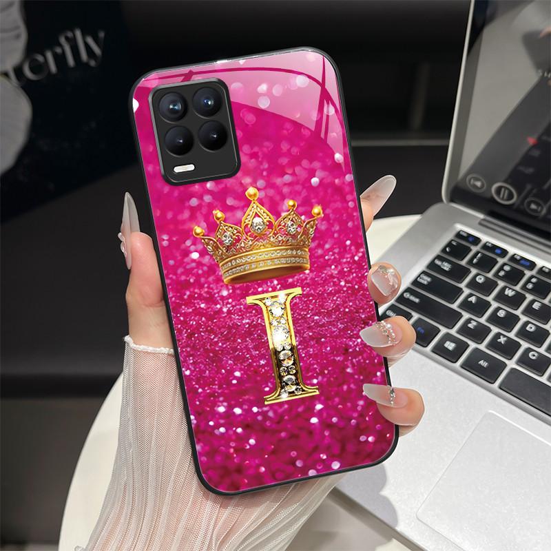 For Realme 8 Case Fashion Letters Hard Tempered Glass Back Cover For Realme 8 Pro 8i Realme8 4G RMX3085 Phone Case Luxury Coque