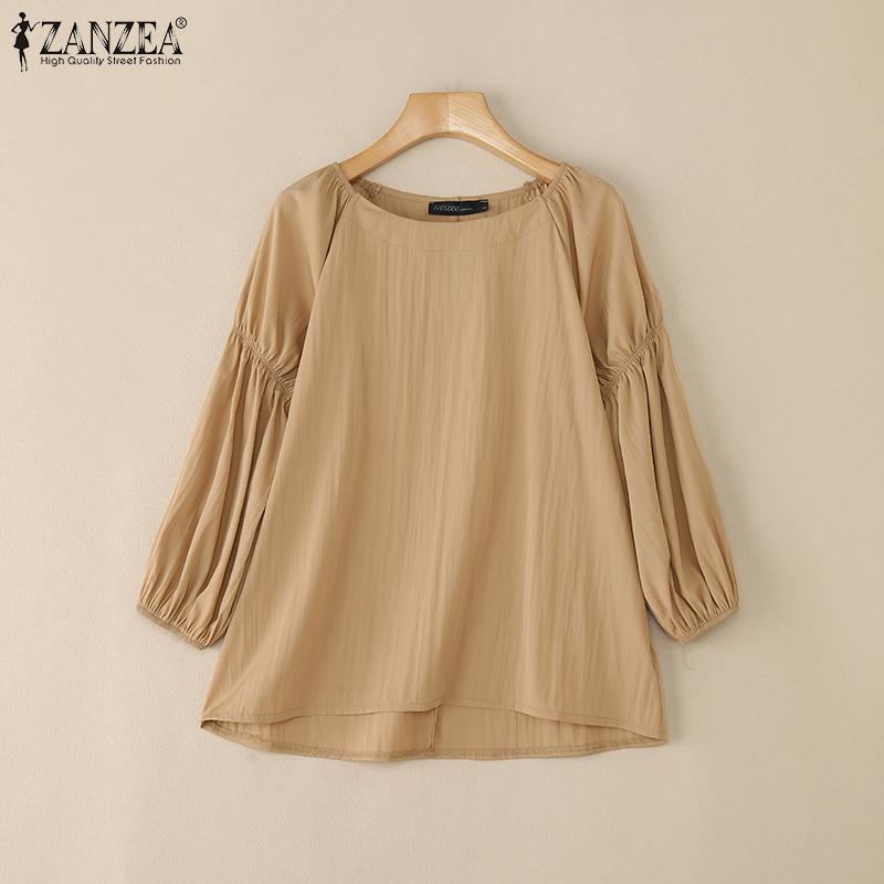 

ZANZEA Womens Round Neck 3/4 Sleeve Solid Irregular Casual Loose Blouse S