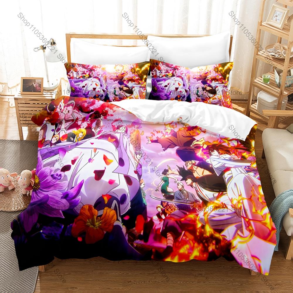 Hell’s Paradise Jigokuraku Bedding Set Duvet Cover + 2 Pillowcases Dark Edo Samurai Gabimaru Botan Demon Flower Horror Anime