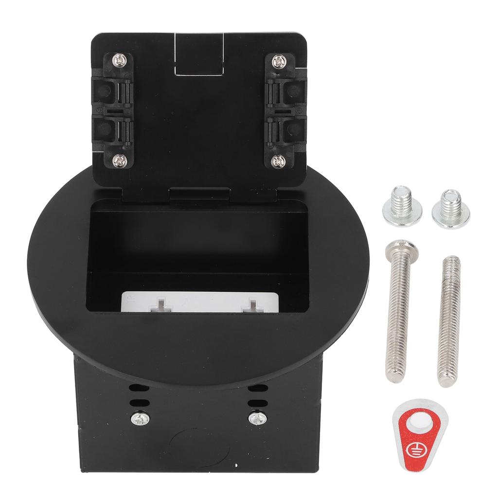 Bodensteckdosenbox 20A 3-polige Bohrung Edelstahl Rund Unterputz Bodenauslassdose Schwarz