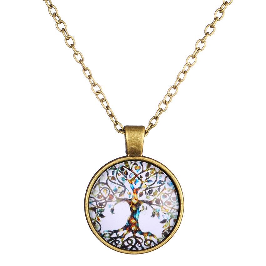 

Винтажное круглое ожерелье с драгоценным камнем, на Хэллоуин, с кошкой и Древом жизни