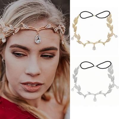 Vintage Elegant Fairy Bride Headdress Rhinestone Leaves WaterDrop Crystal Headband Head Jewelry Women's Wedding Accessories