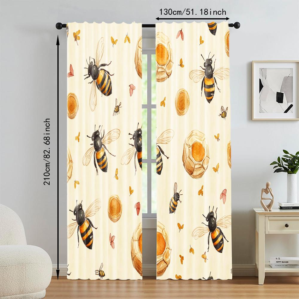 Set Of 2 Versatile Polyester Transparent Curtains Home Decoration Cartoon Bee Use Bedrooms Living Rooms Curtain For Sitting Room Made