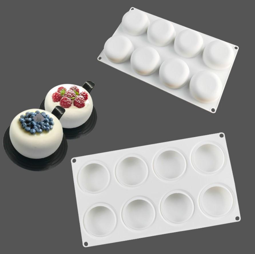 8-Cavity Round Mousse Cake Mold, 3D Silicone for Mirror Glaze and Desserts