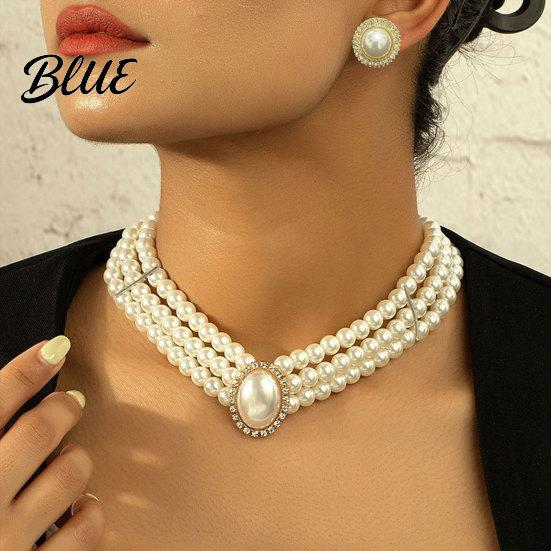 Necklace 2Pcs/Set Women Jewelry Gift Three-Layer Imitation Pearl Choker Prong