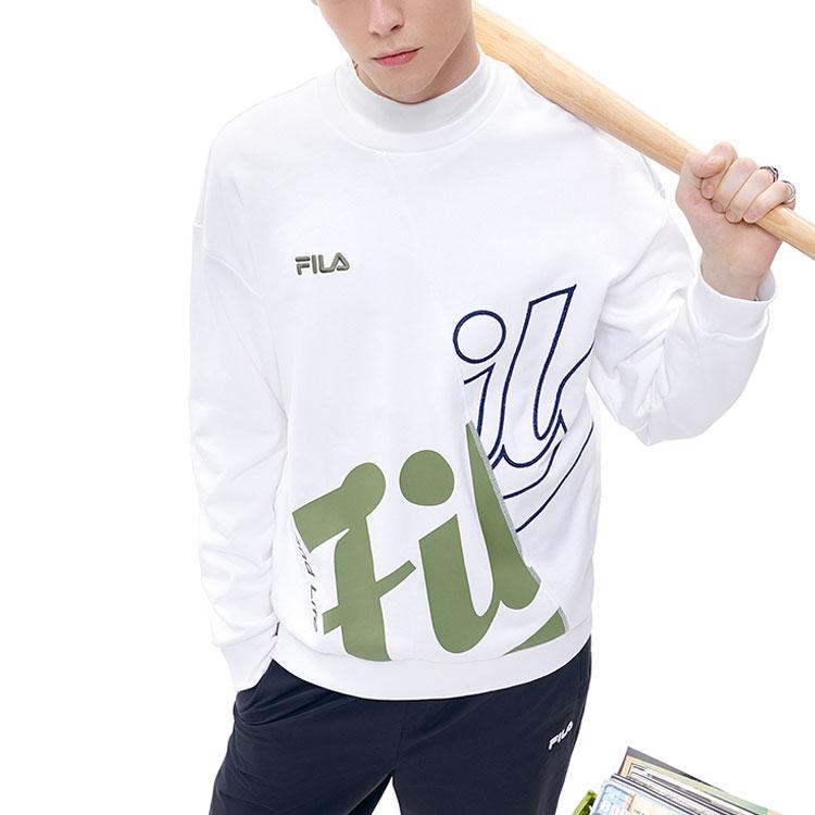 FILA Fusion Letter Print Logo Pullover Long Sleeve College Sweatshirt Men sweatshirt White T11M212203FWT