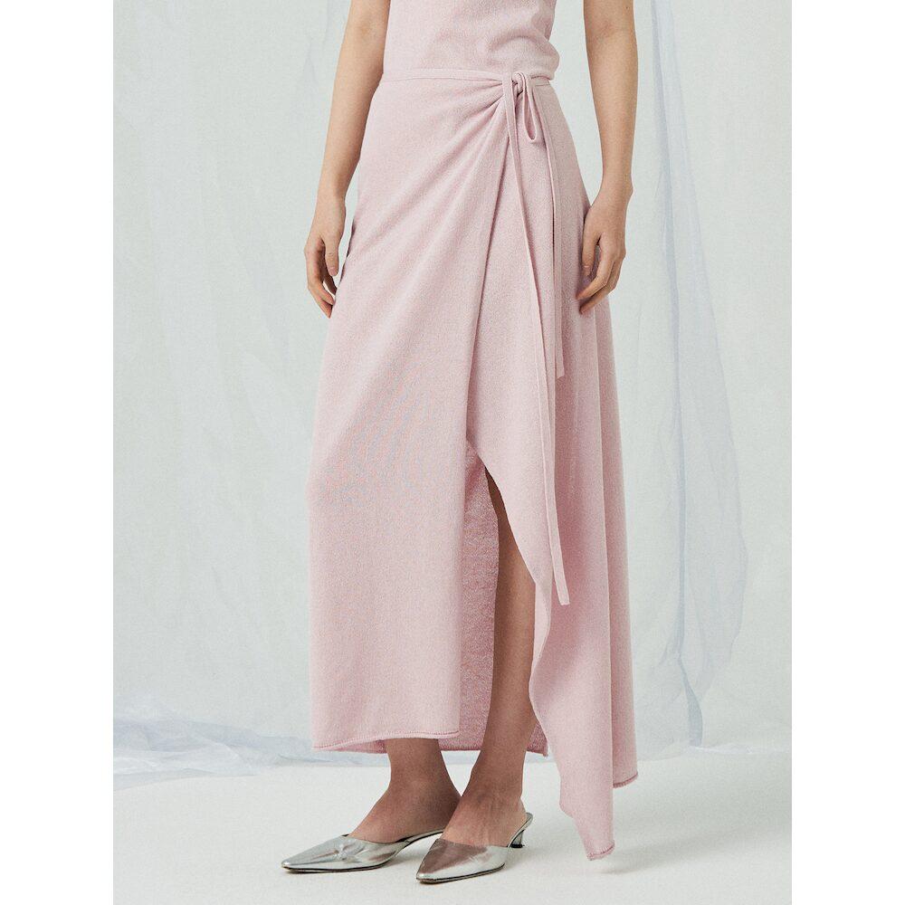 Anggae Knit Wrap Long Skirt Pink