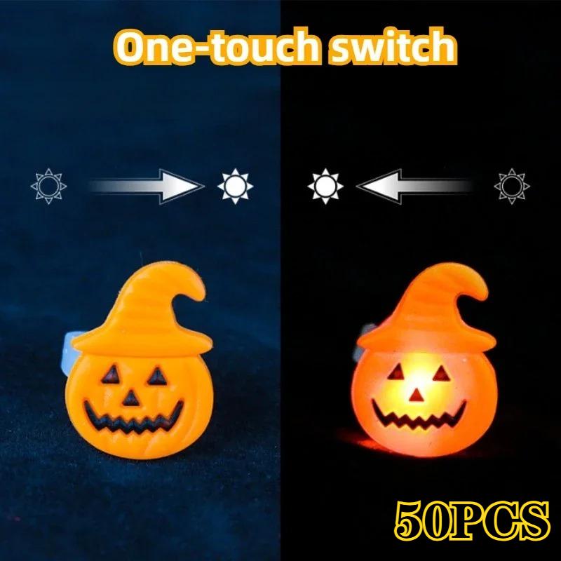 50PCS Halloween LED Light Up Rings Glow in The Dark Flashing Party Favor Toys for Kids Trick or Treat Gift Ring Set Decoration