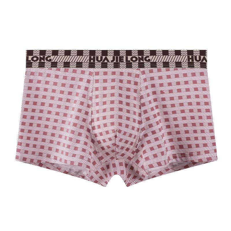 Huajielong Men s Plus Size Cotton Breathable Printed Plaid Boxer Briefs 3XL розовый
