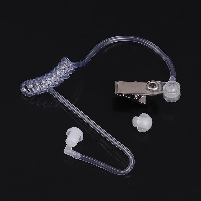 Two Way Radio Headset Acoustic Tube Single Air Conduit Replacement Transparent Coil Air Tube Earplug With Metal Clip