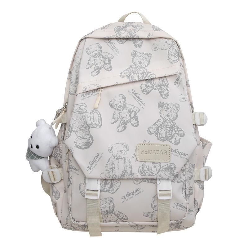 Casual Backpack Girl Cute Bear Lightweight Weight Backpack Junior High School College Student Schoolbag Fashion