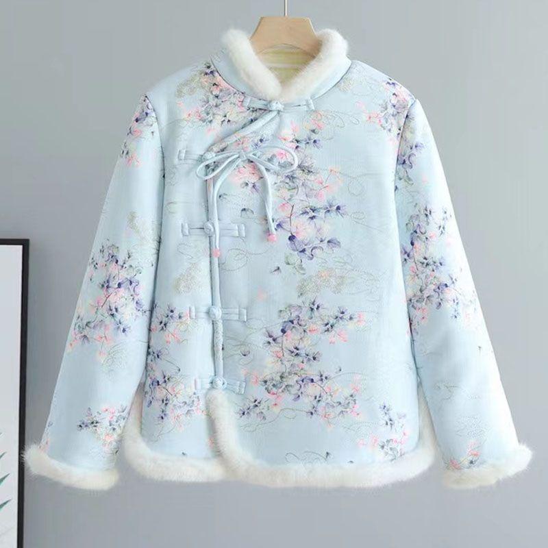 2024 New Winter Explosions Floral Cotton-Padded Coat Ethnic Retro Buckle Ladies Fashion Short Warm Cotton -Padded Jacket 5XL