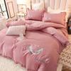 4pcs/set Korean Feather Embroidered Bed Skirt Bedding Set Female Princess Style Solid Color Double Sheet Quilt Cover Pillowcases Set