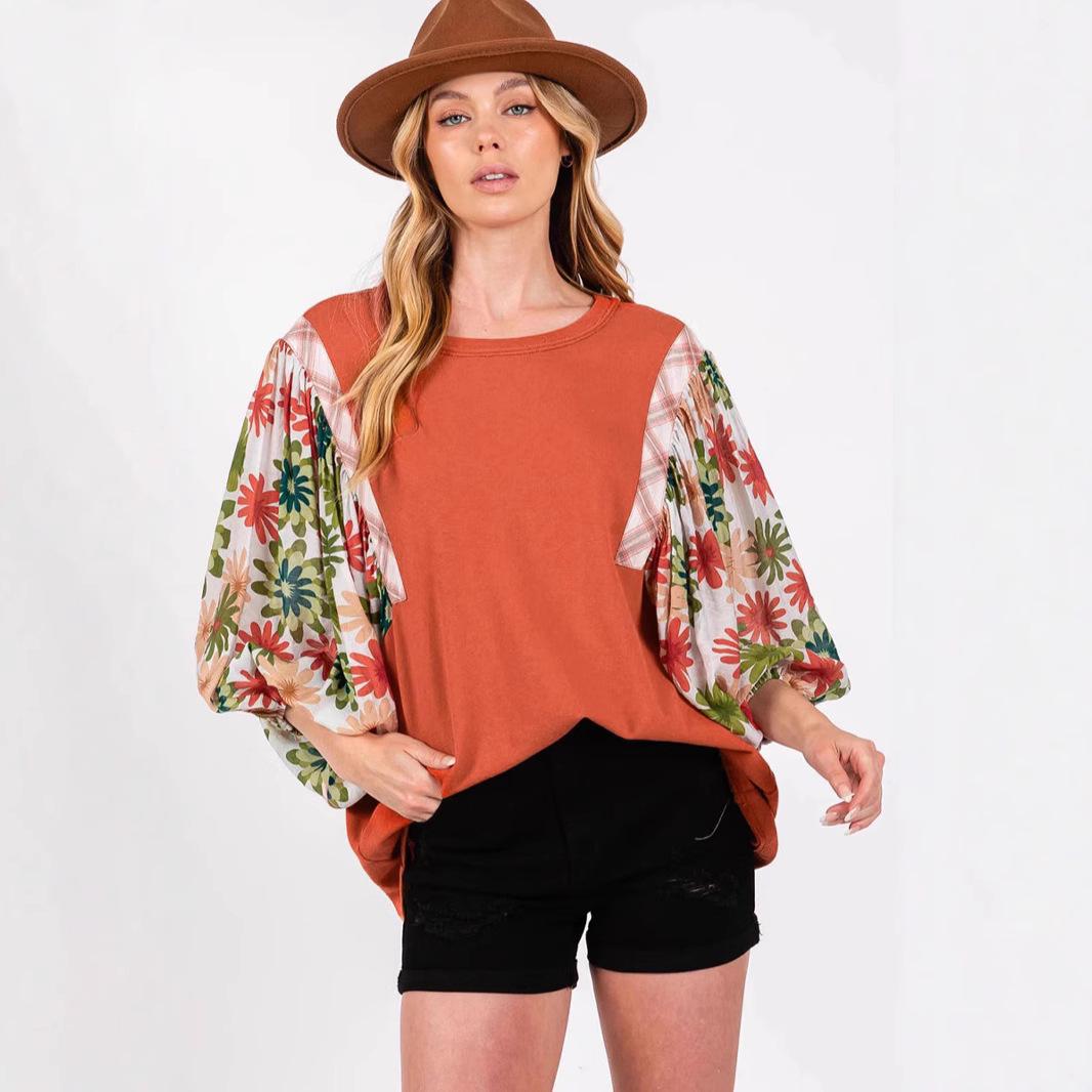 

SHIYING Women s Loose Fit Round Neck Batwing Sleeve Top S цветочный
