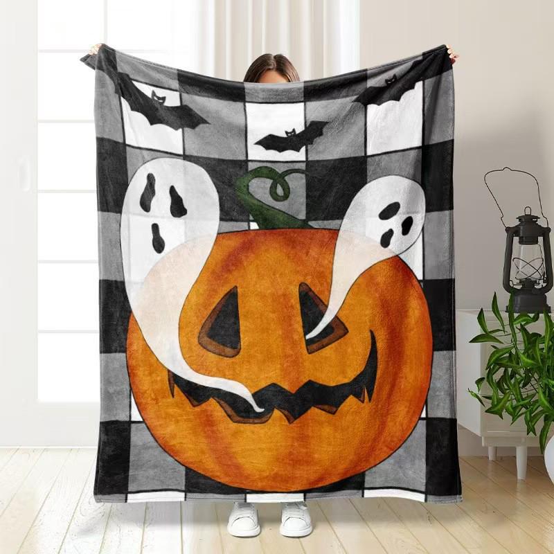 Halloween Cartoon Flannel Blanket - Soft Pumpkin Ghost Design for Kids