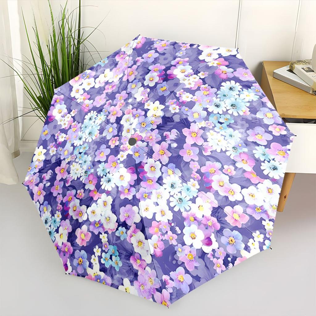 Automatic Open/Close Umbrella with Floral Pattern - Purple Floral Umbrella, Compact Folding Design, Sturdy 8-Rib Shaft, Windpr