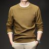 Men's Long Sleeve Round Neck Knit Sweater - Spring & Autumn Style, Fashionable Waffle Knit for Young and Middle-aged Individuals